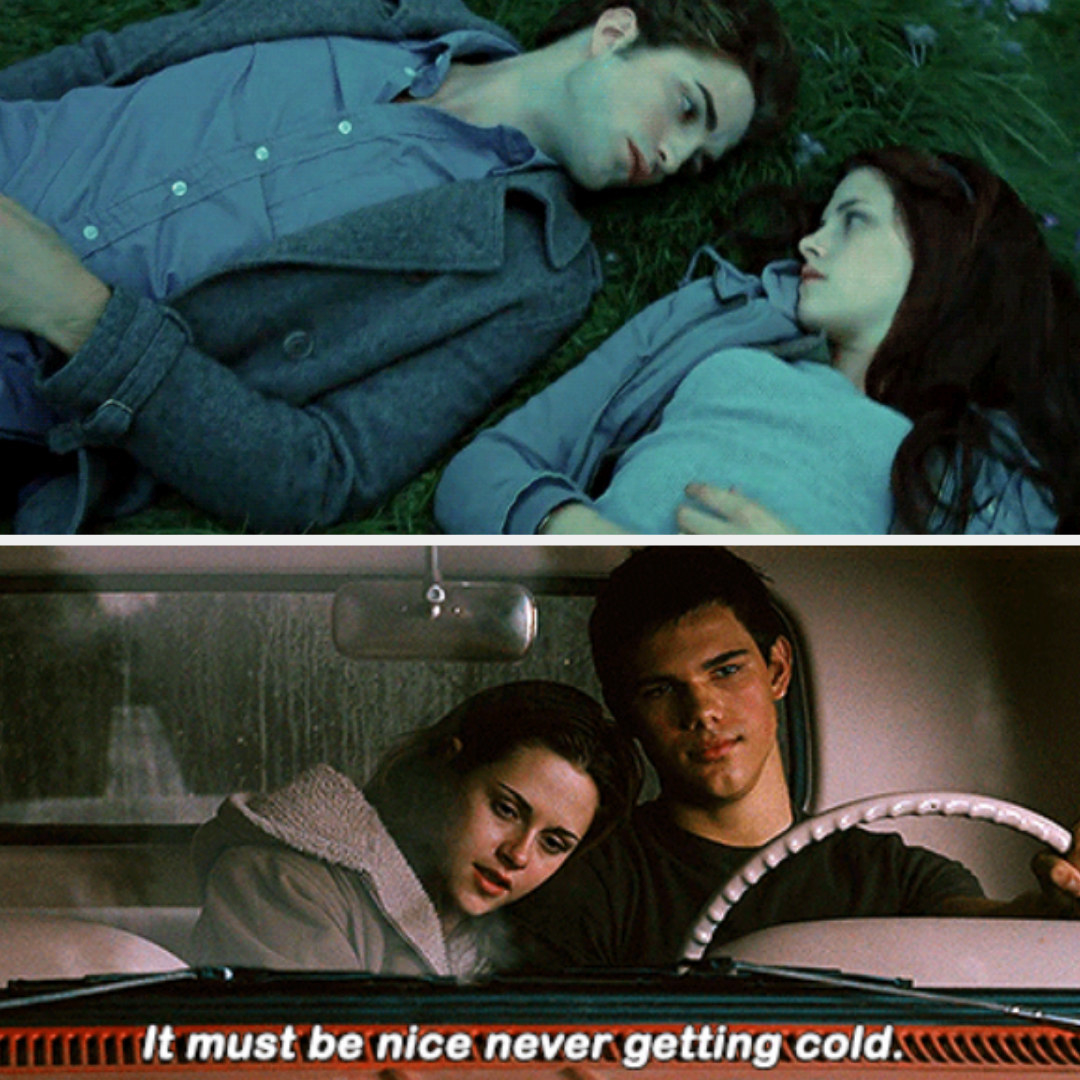 Edward and Bella laying next to each other; Bella to Jacob: &quot;It must be nice never getting old&quot;