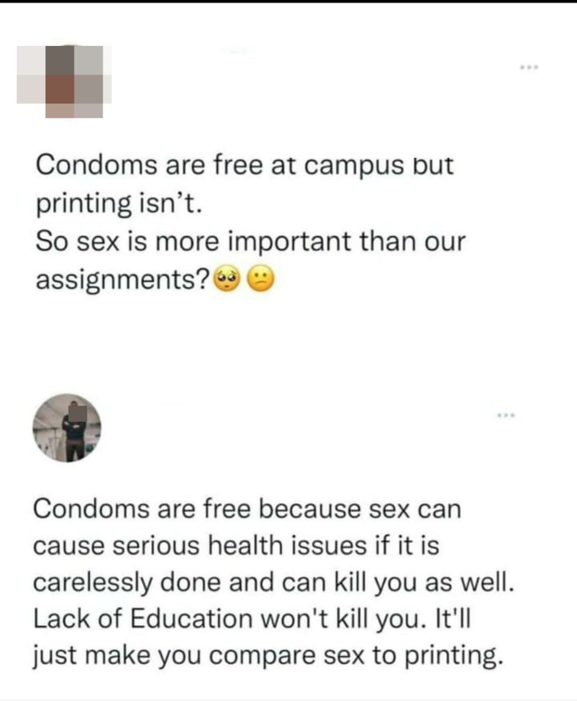 someone gets roasted for comparring sex to printing