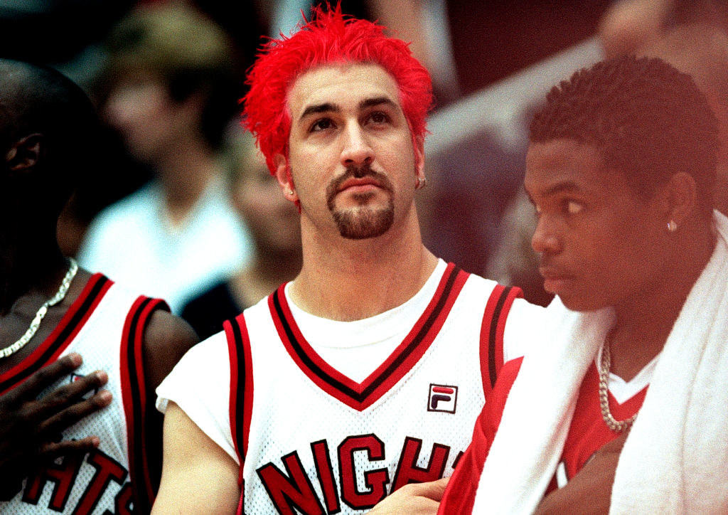 Joey Fatone with bright red hair
