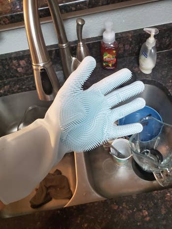 reviewer wearing the blue gloves
