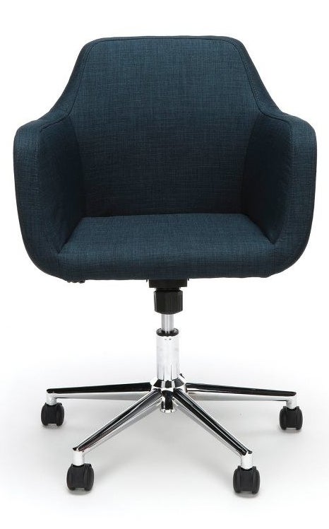 a blue adjustable office chair