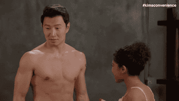 Simu Liu getting misted with water shirtless on &#x27;Kim&#x27;s Convenience&#x27;