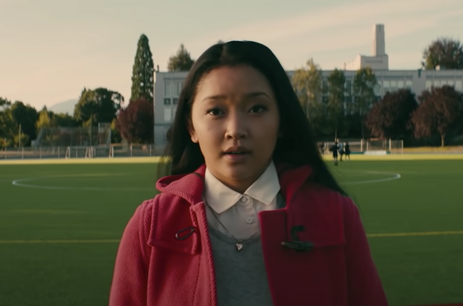 Lara Jean on the football field in To All The Boys I Loved Before