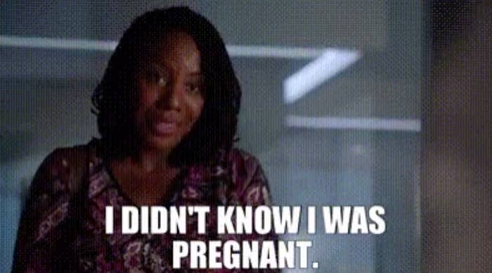 A woman with the text &quot;I didn&#x27;t know I was pregnant&quot;