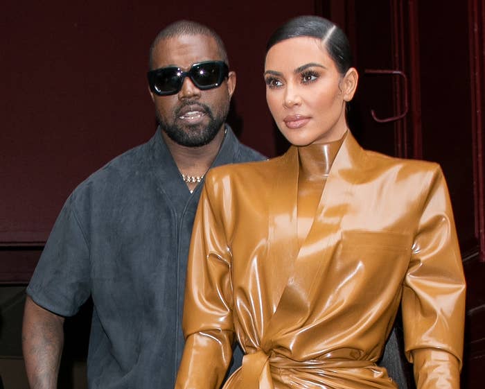 A closeup of Kim and Kanye