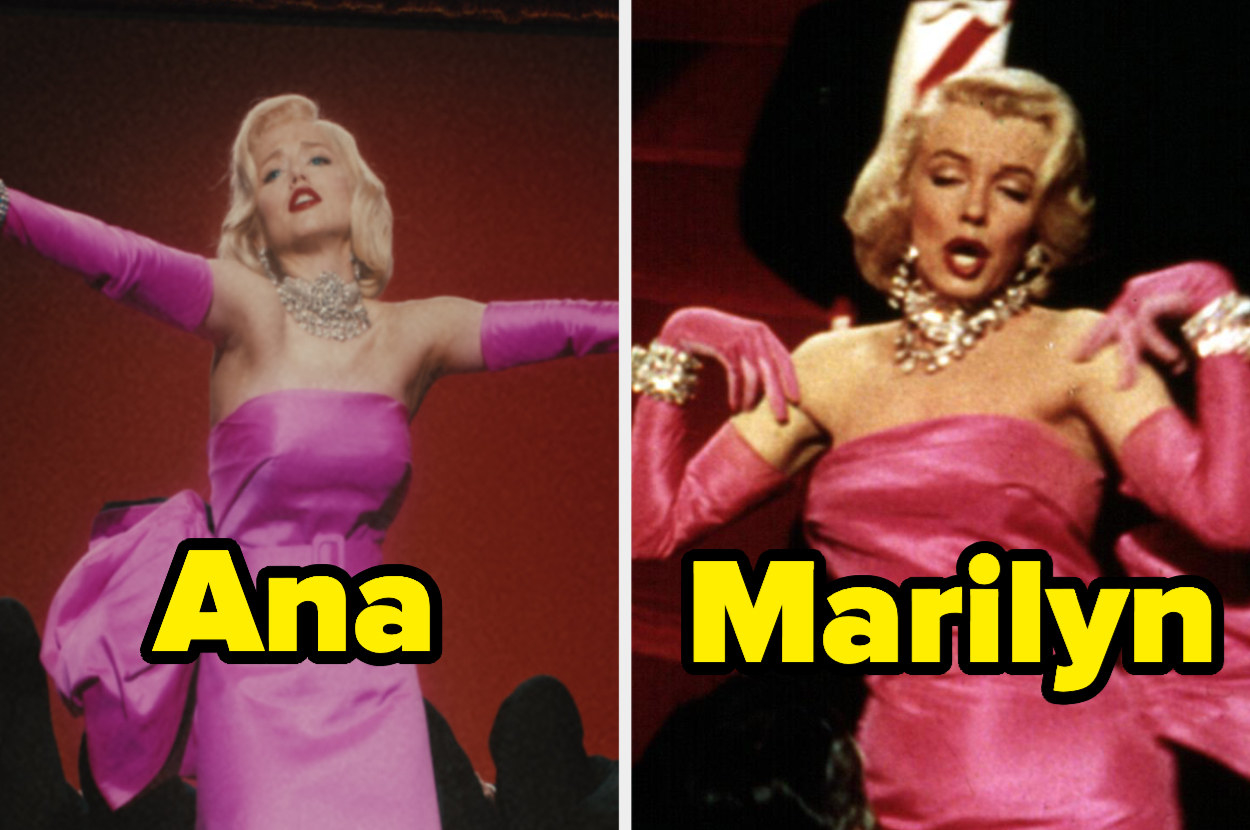 Side-by-side photos of the real Marilyn and Ana as Marilyn; they look remarkably similar
