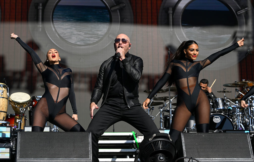pitbull performing on stage at bottle rock festival in napa