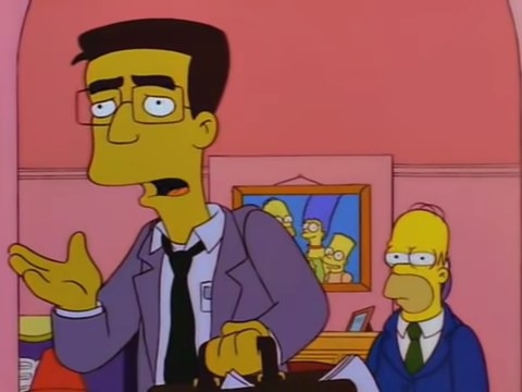 Frank Grimes talking with his back to Homer in &quot;The Simpsons&quot;