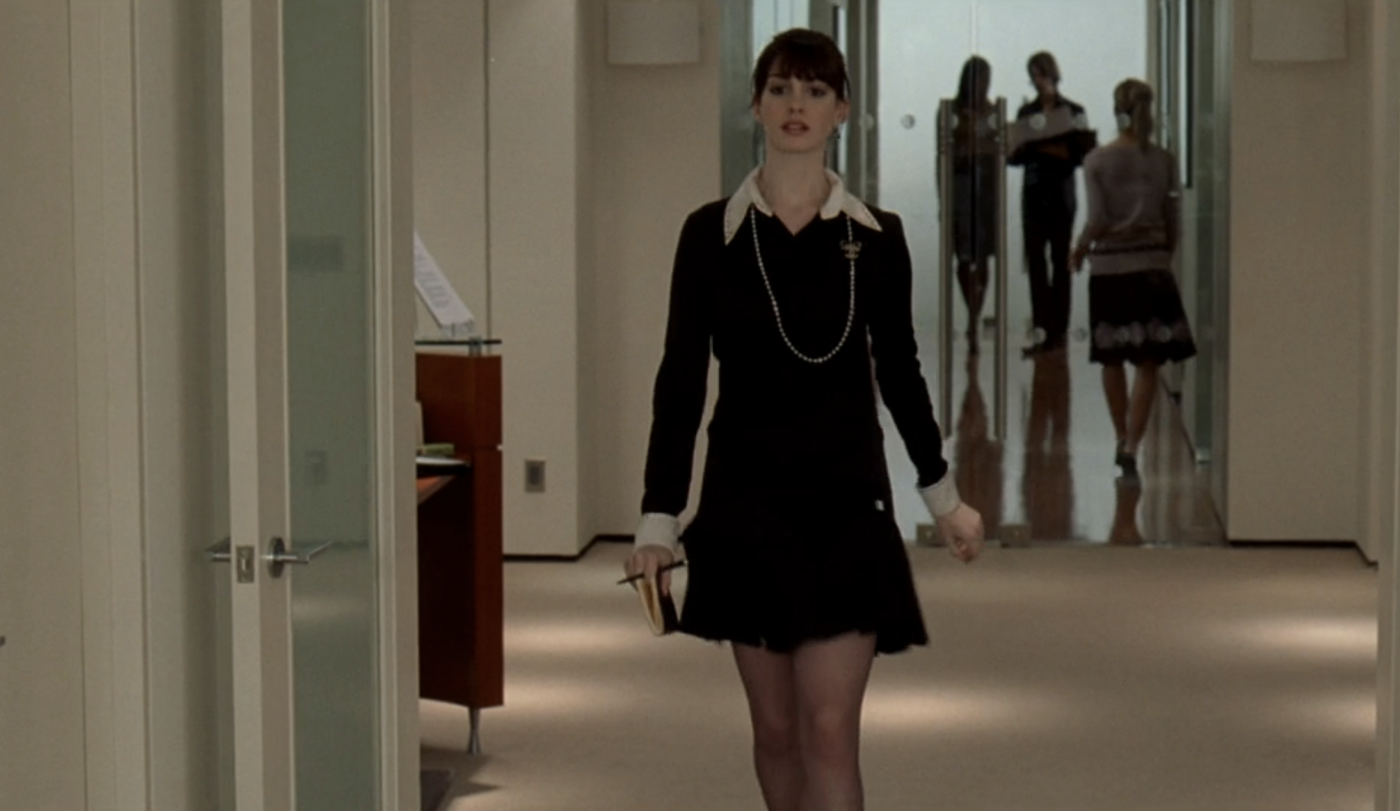 A Chanel gold plated 3 CC scatter pearl long necklace as seen in the film  The Devil Wears Prada worn
