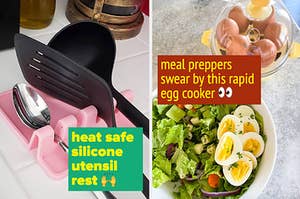 silicone utensil rest and egg cooker 