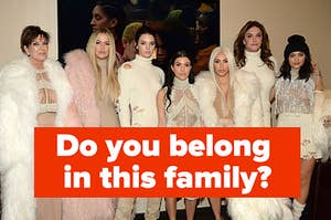 The Kardashians are posing labeled, "Do you belong in this family?"
