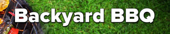 &quot;Backyard BBQ&quot; text set above a photo of a grill on grass