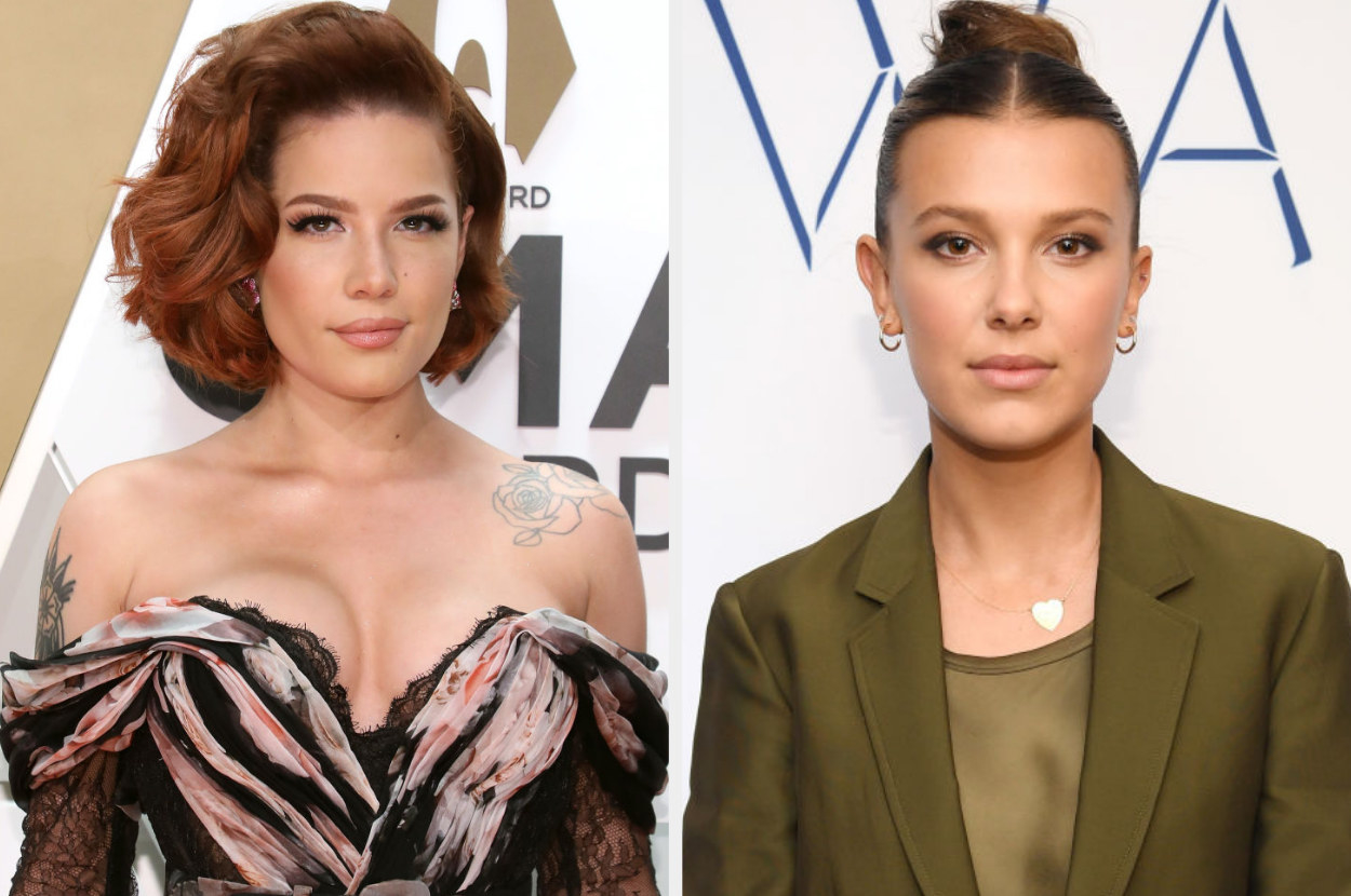Side-by-side photos of Millie and Halsey, which show they look very similar