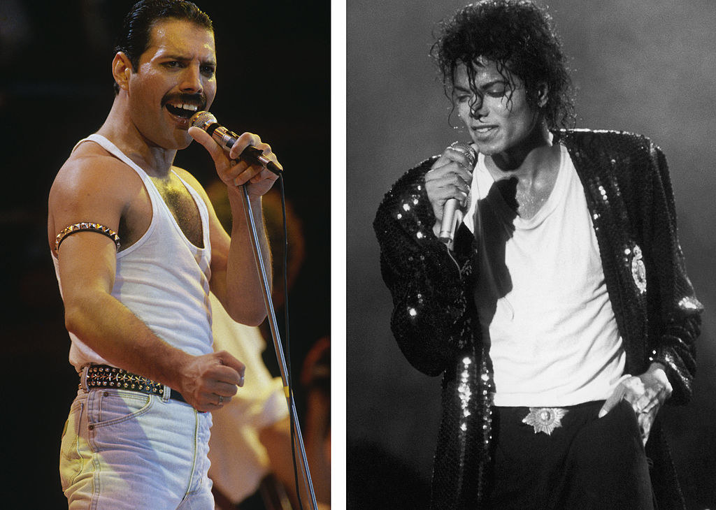 Side-by-side of Freddie Mercury and Michael Jackson