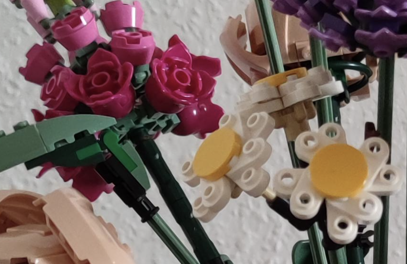 a closeup of the Lego bouquet