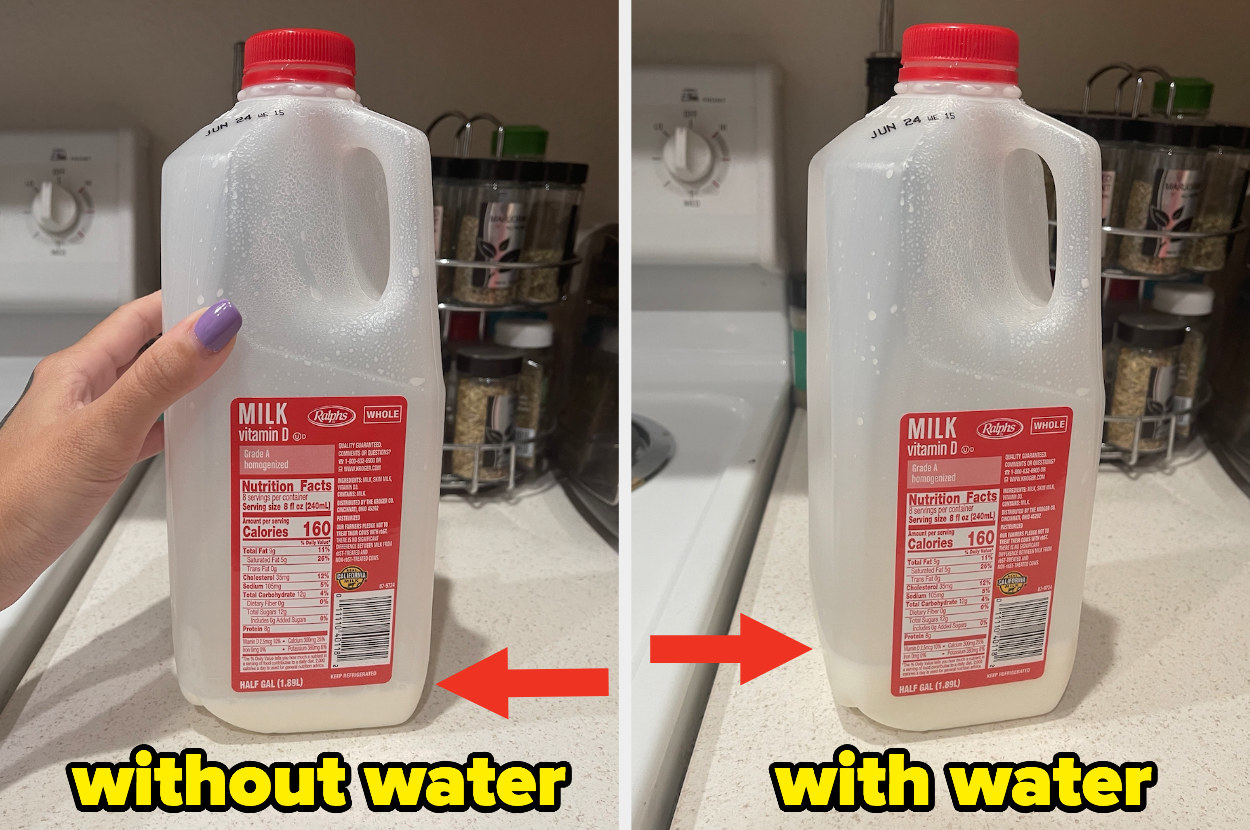 Milk carton without water; milk carton with water