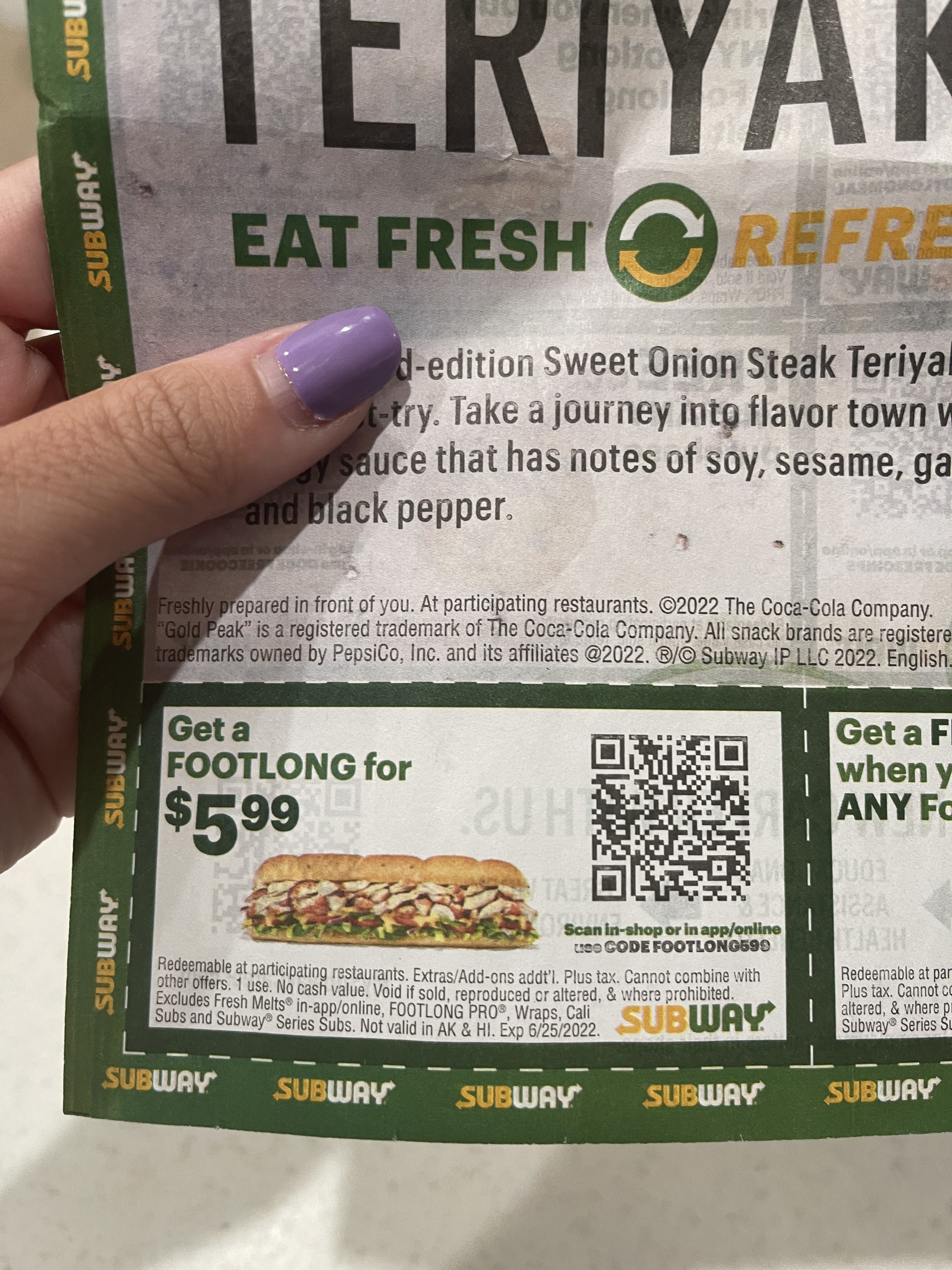 a Subway coupon