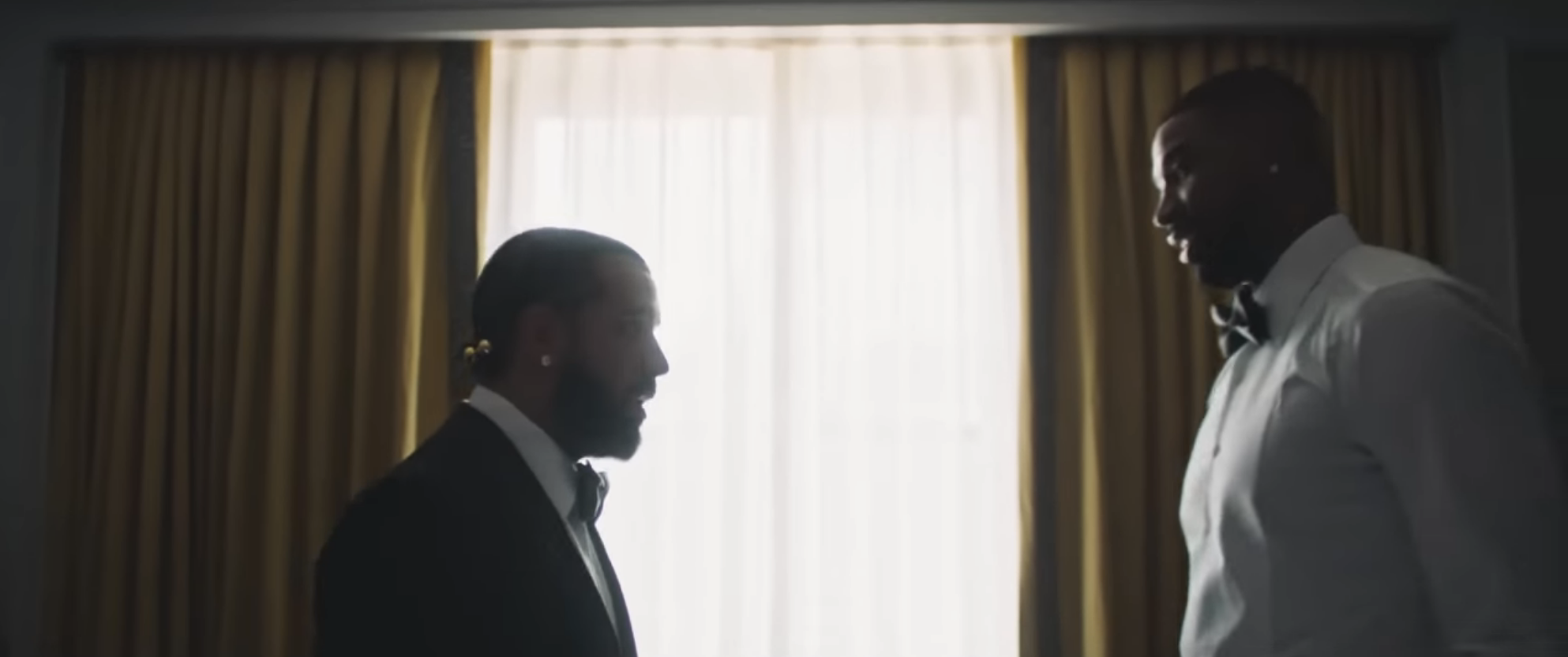 Drake and Tristan Thompson in Drake&#x27;s &quot;Falling Back&quot; music video.