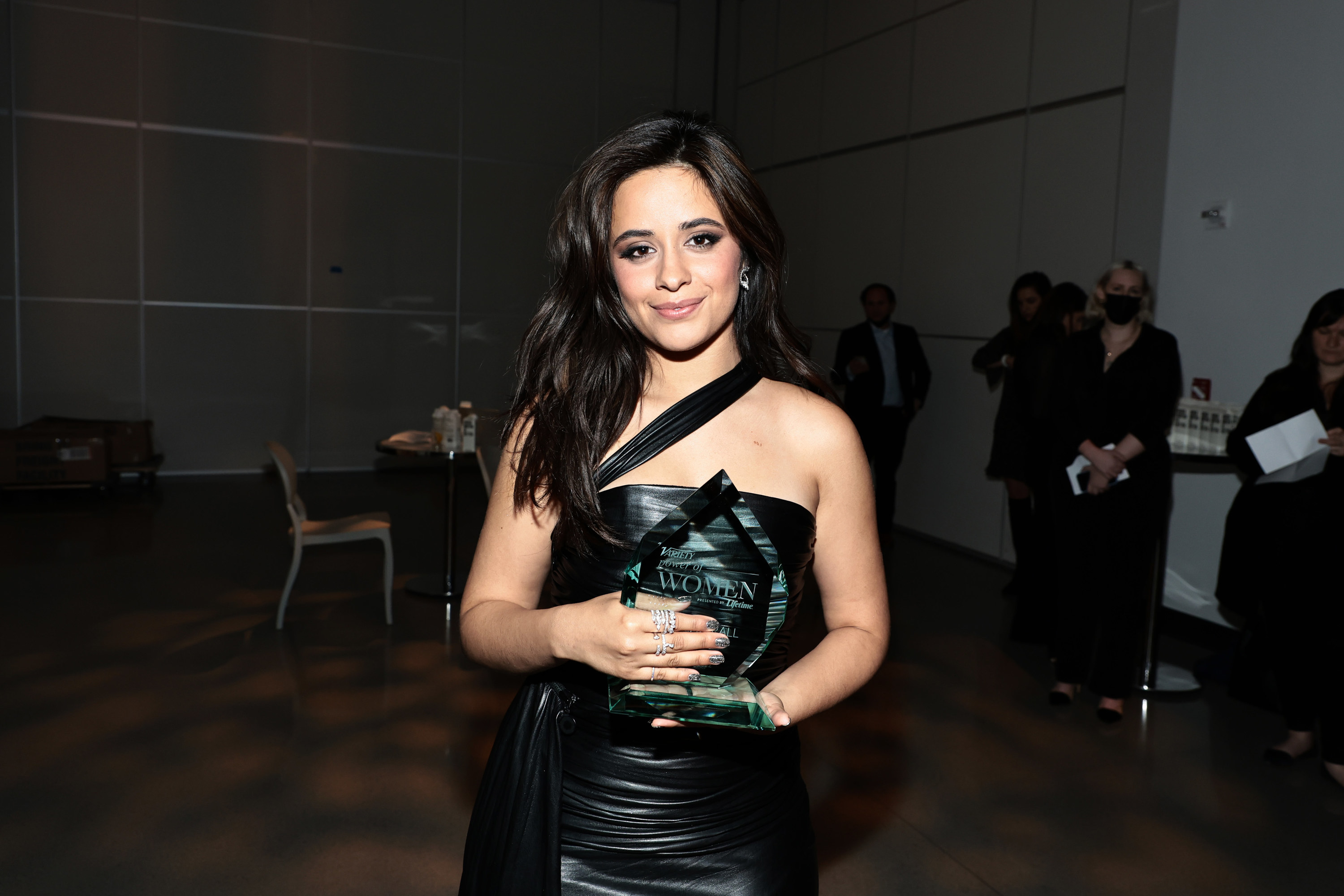 Camila Cabello poses with an award Variety&#x27;s 2022 Power Of Women: New York Event Presented By Lifetime at The Glasshouse on May 05, 2022 in New York City