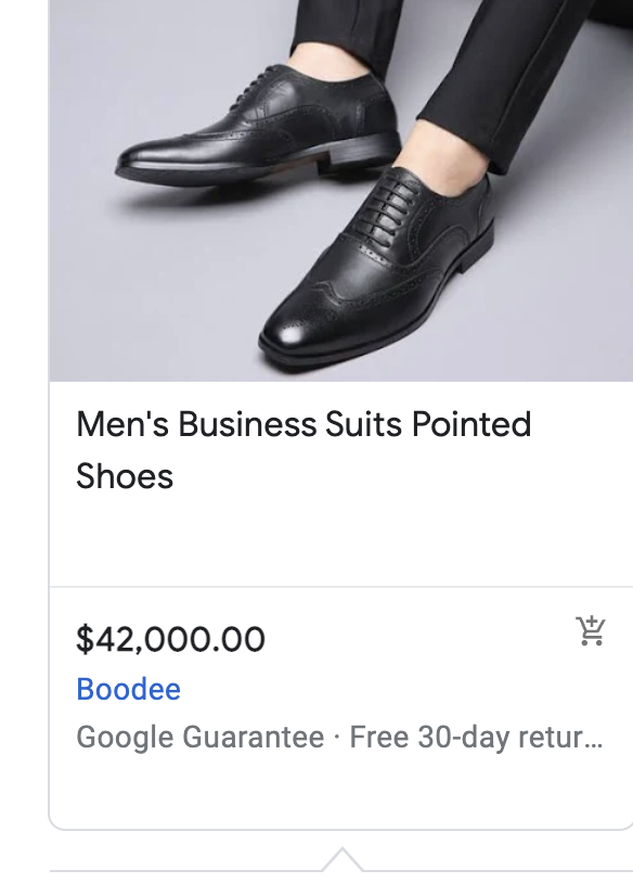 Screenshot of Oxford shoes worth $42,000.00