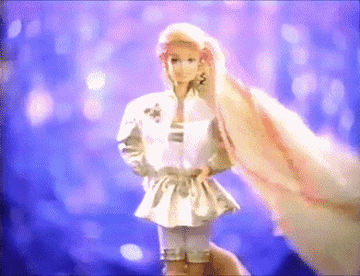 A Barbie doll is shown wearing various outfits