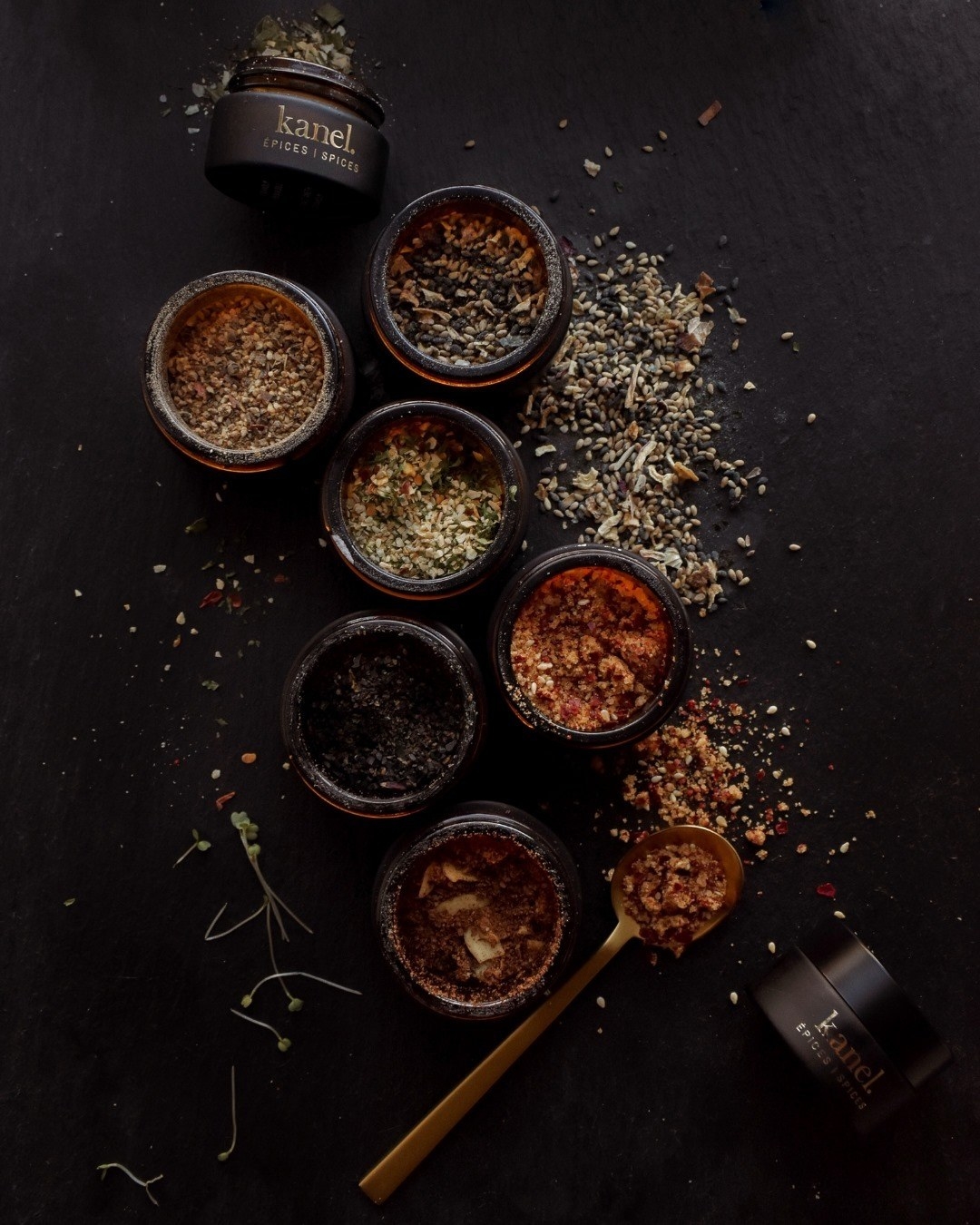 a top down view of the spice jars open to show what&#x27;s inside