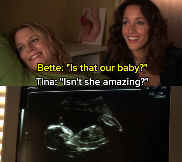 Bette Porter and Tina Kennard sit side by side while looking at a fetus through a monitor