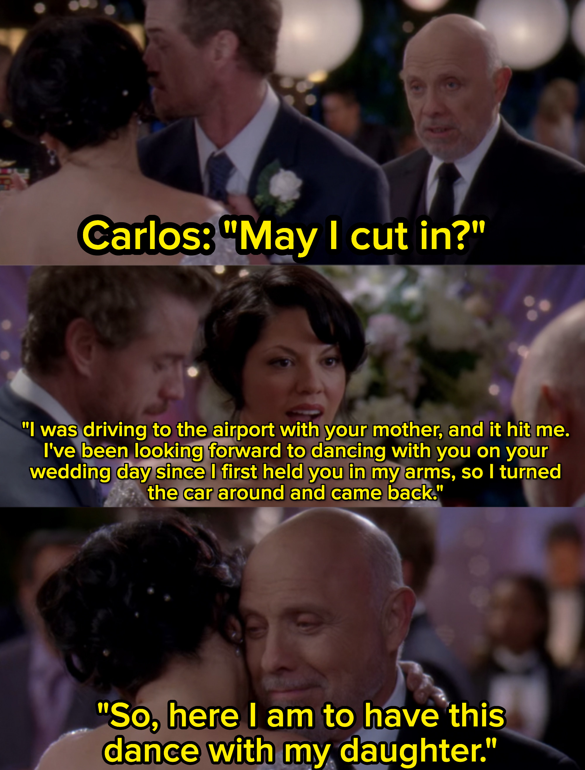 Hector Torres surprises her daughter, Callie, while she dances at her wedding before the two share a dance