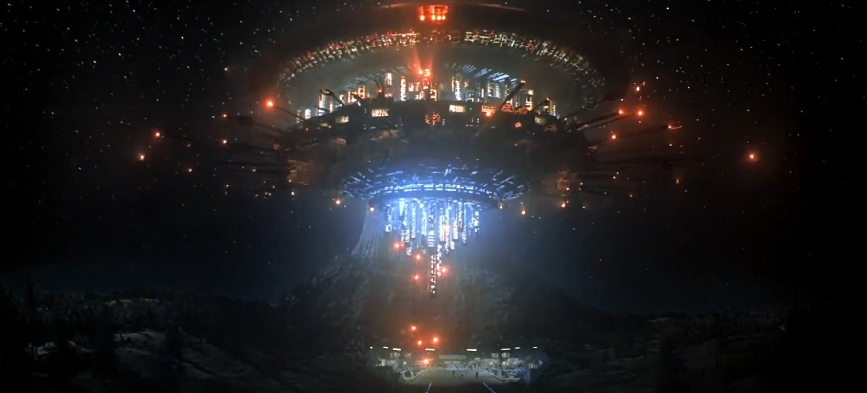 The alien mothership hovering upside down in &quot;Close Encounters of the Third Kind&quot;