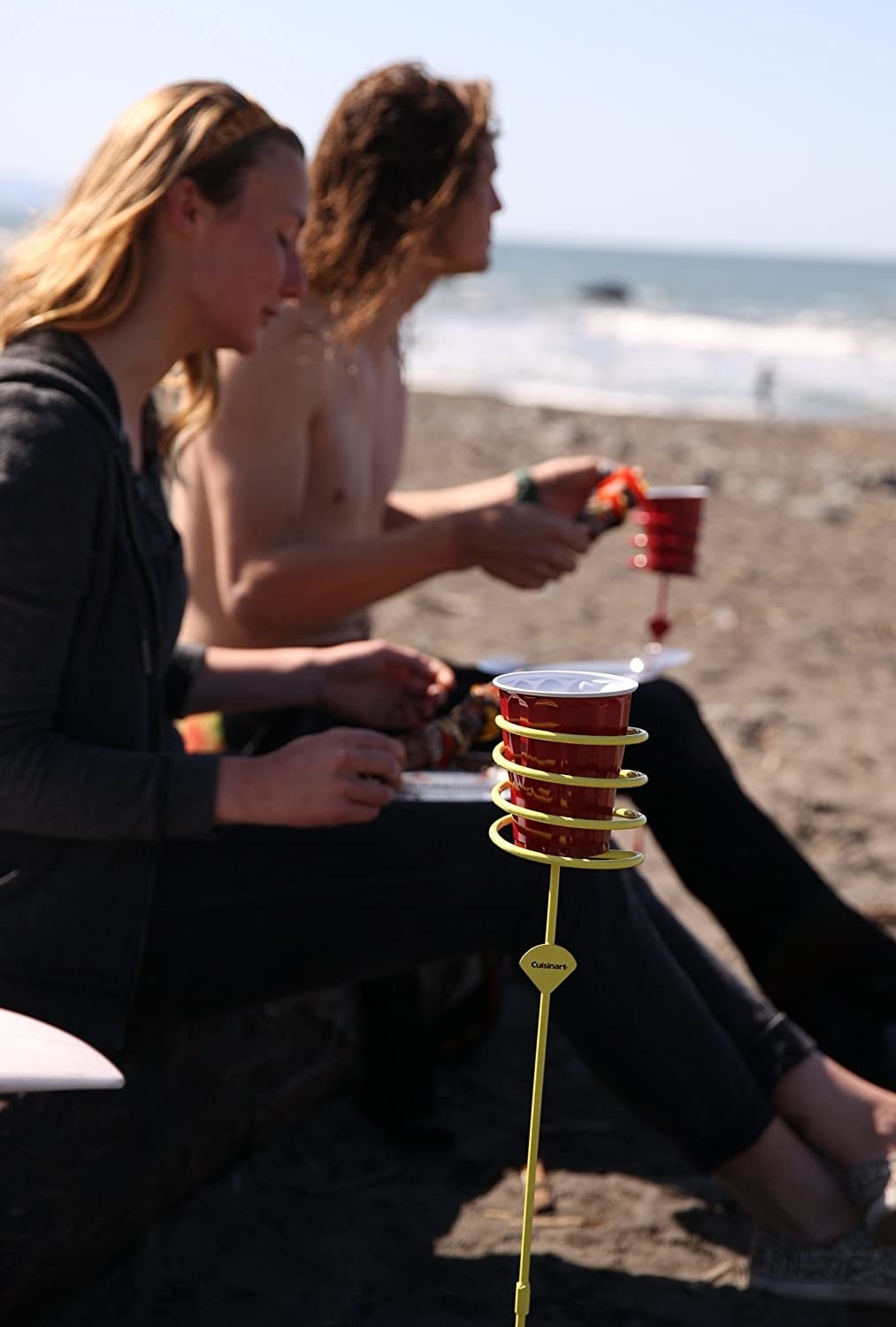 The drink holder, which comes up to seat-height