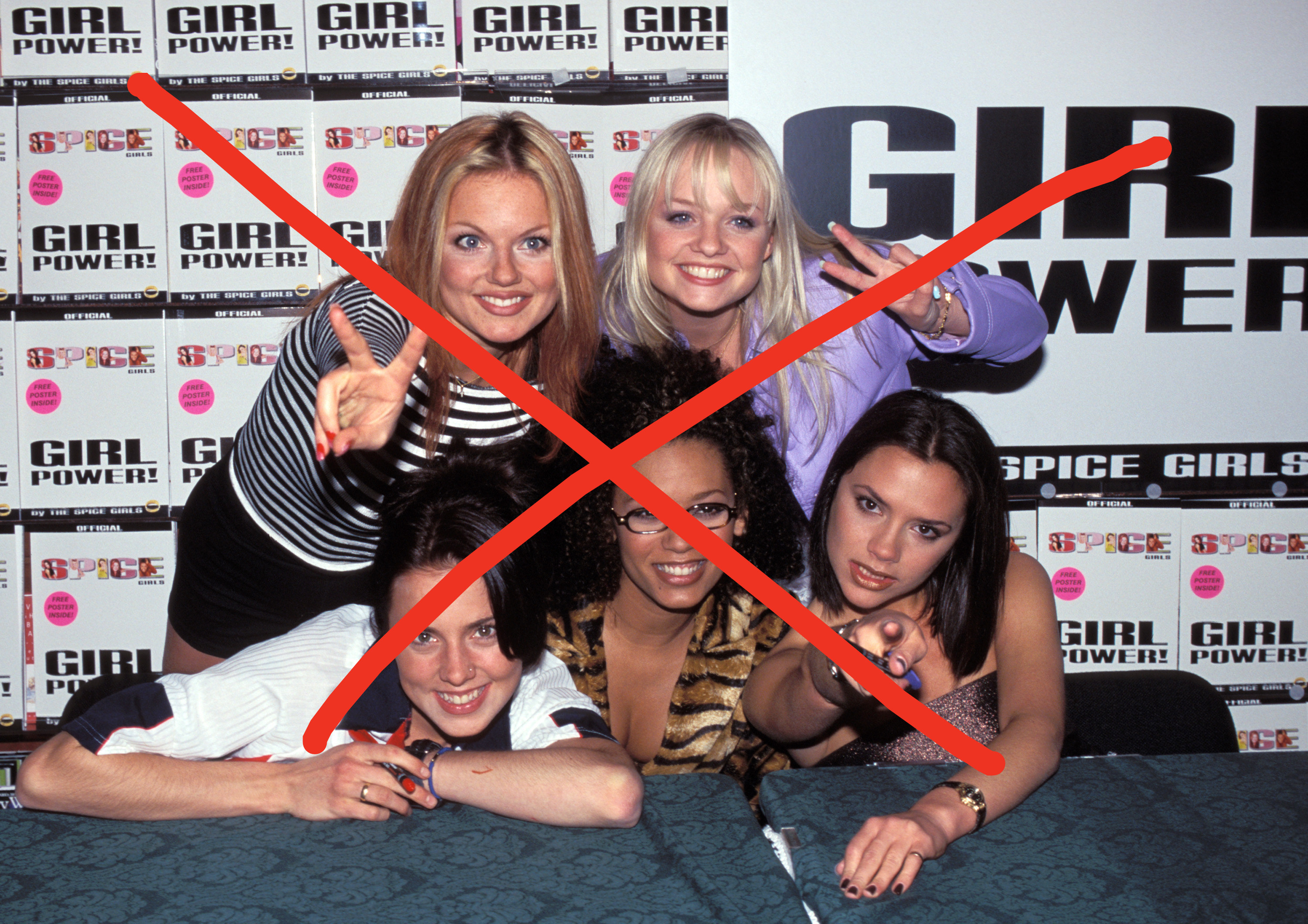 photo of the Spice Girls band with an x over them