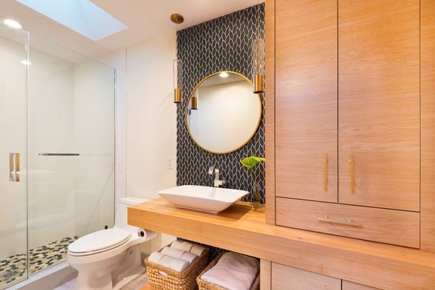 white above the counter sink in bathroom