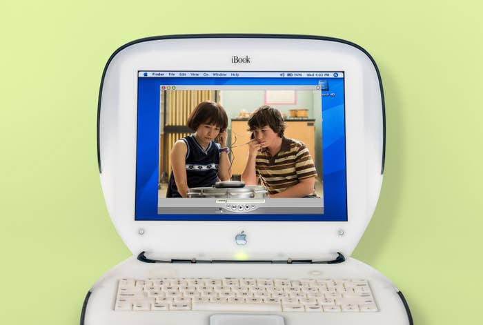 A still from the show PEN15 seen on the screen of a 2000s era Macintosh computer