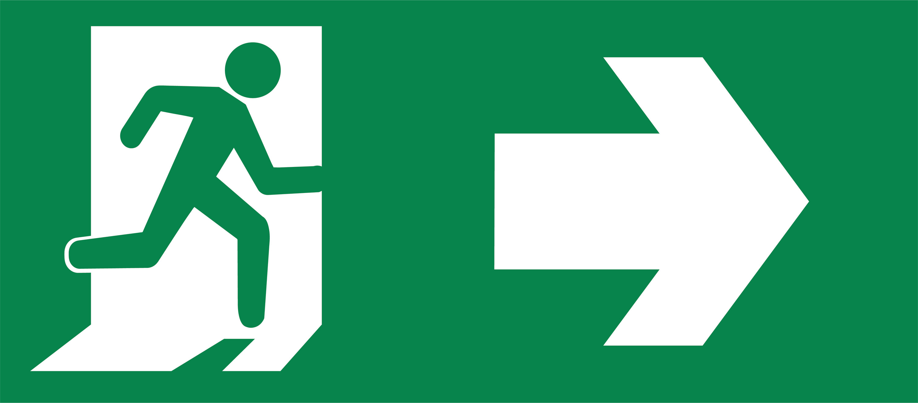 An emergency exit sign showing the way to escape