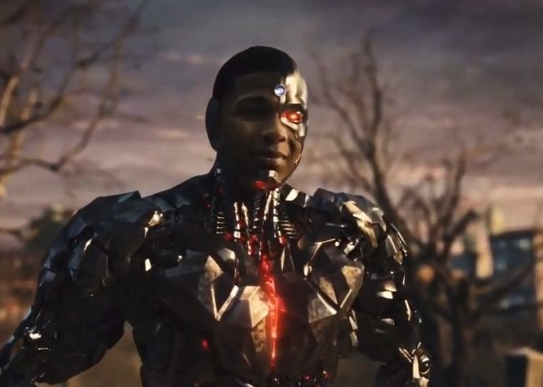 Cyborg standing in a cemetary in the daytime in &quot;Zack Snyder&#x27;s Justice League&quot;