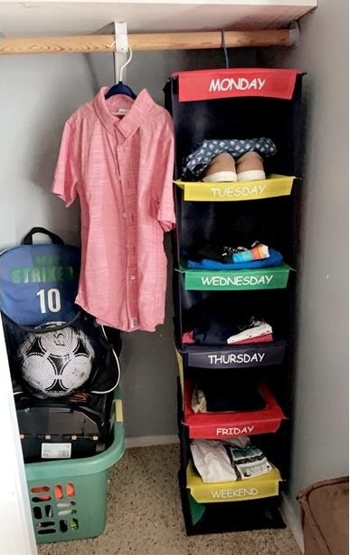 Closet organizer hanging in closet
