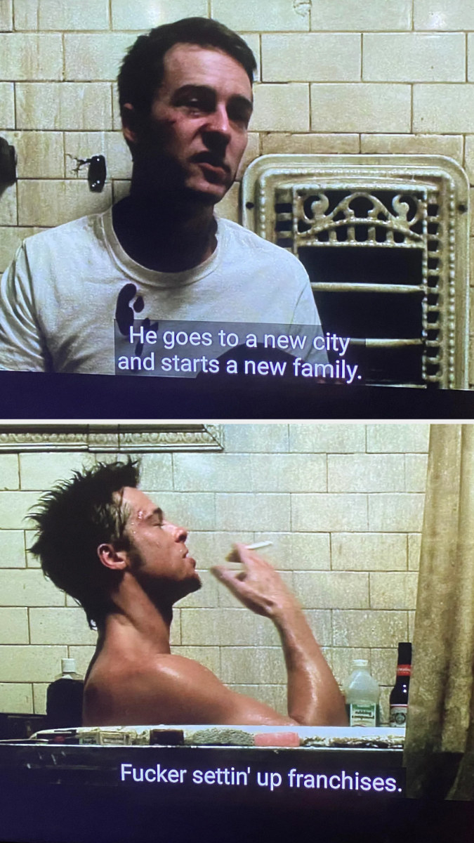 Foreshadow of Tyler setting up fight club franchises