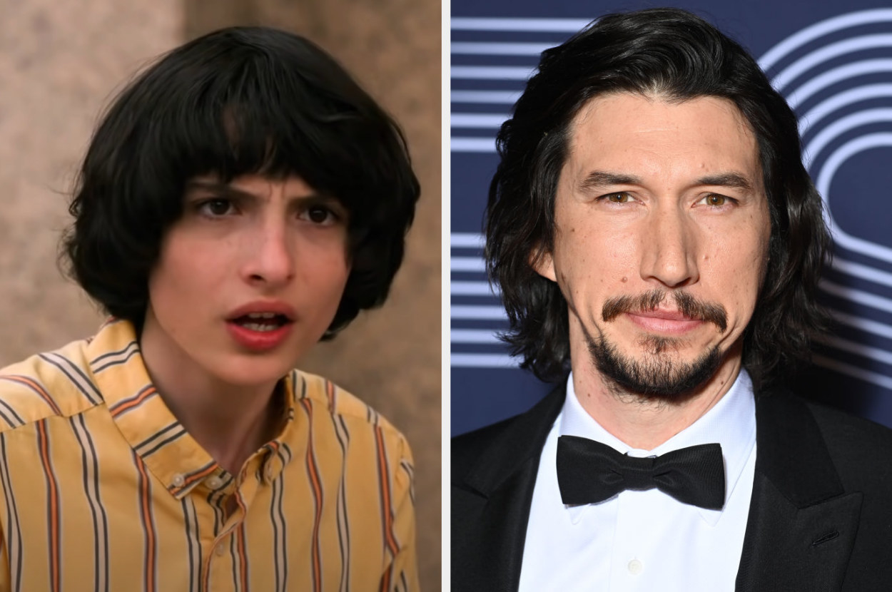 Mike looking shocked; Adam Driver wearing a tux
