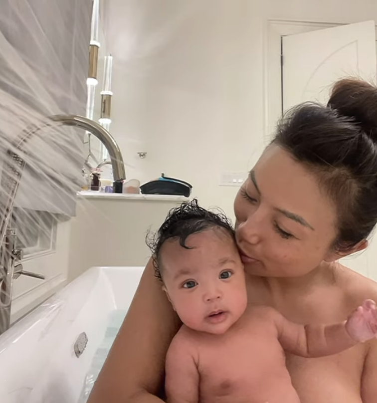 Jeannie Mai and baby in the bath