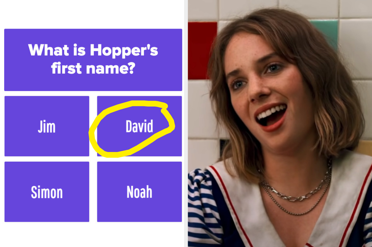 Question &quot;What is Hopper&#x27;s first name?&quot; with an answer circled; Robin smiling