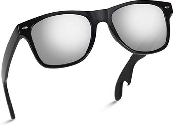 black wayfarer type glasses with bottle opener in the back