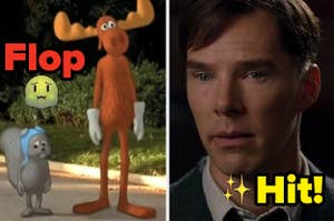 Rocky the flying squirrel and Bullwinkle the moose, and separately Benedict Cumberbatch in "The Imitation Game"