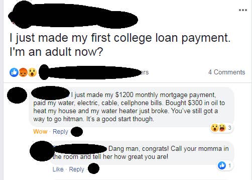 someone saying that they paid their mortgage and bills