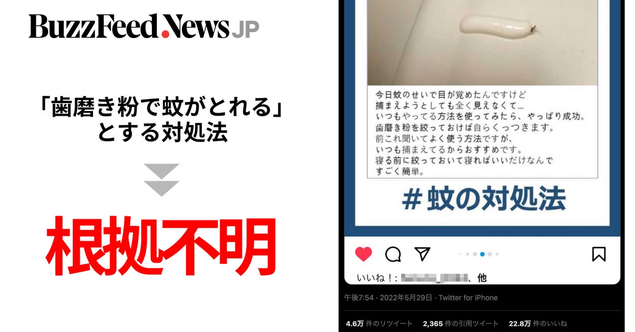 Image accompanying 「歯磨き粉を放置しておくと蚊がくっついて捕れる」とTwitterで拡散した対策
