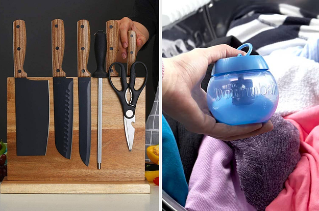A magnetic knife rack and a fabric softener ball