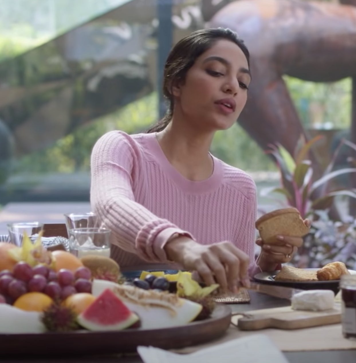 Sobhita Dhulipala eating breakfast in a still from Made in Heaven
