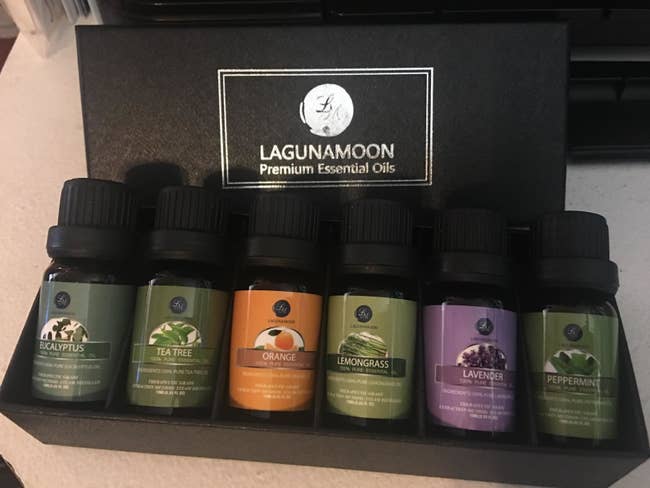 Reviewer's photo of the six oils in their box