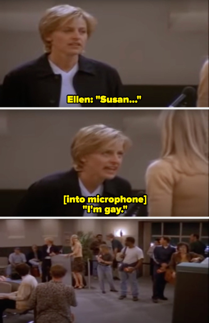 Ellen DeGeneres as Ellen Morgan tells Laura Dern as Susan that she&#x27;s gay in &quot;Ellen&quot;