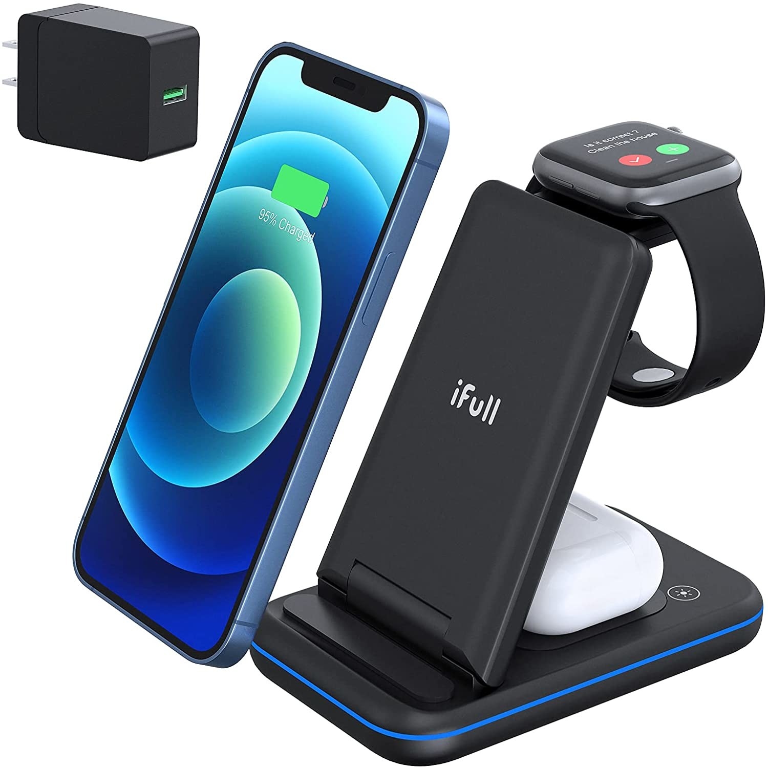Several gadgets on the charging stand