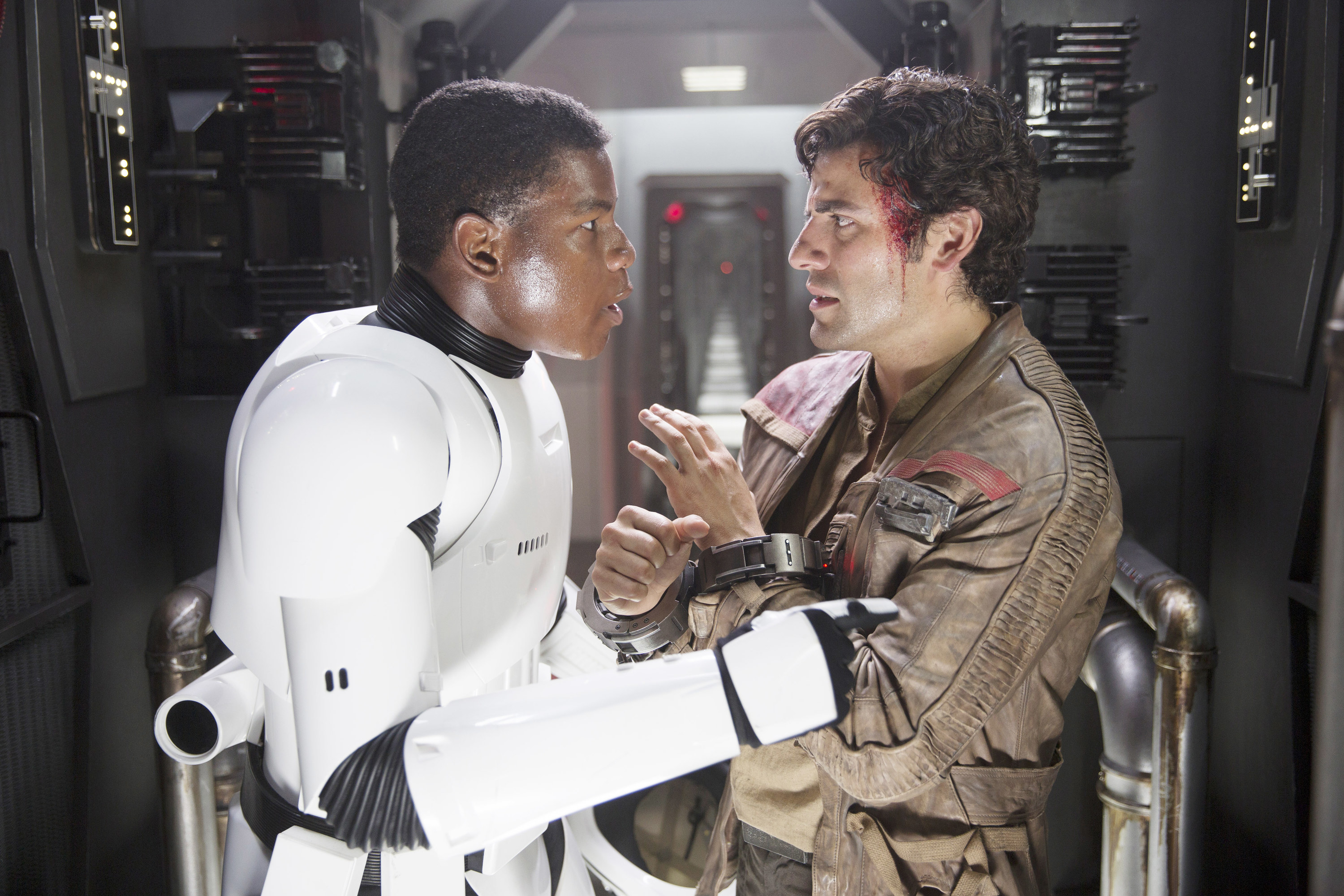 John Boyega as Finn and Oscar Isaac as Poe in &quot;Star Wars: The Force Awakens&quot;